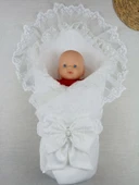 LitaeTrend Yenidoğan İpek Pamuklu İnci Lüks Kundak Bebek Battaniyesi Ekru thumbnail 2