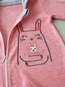 LitaeTrend 6-9 9-12 Ay Ef Çizgi Boy Fermuarlı Tavşan Nakışlı Kapşonlu Kız Erkek Bebek Tulumu Pembe thumbnail 3