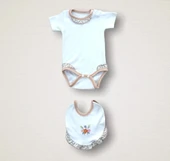 LitaeTrend Erguvan Taç Nakışlı  Kız Bebek 10lu Zıbın Takımı Hastane Çıkışı Turuncu thumbnail 4