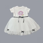 LitaeTrend 1-2-3 Yaş Payet Yapraklı Çiçek Nakışlı Astarlı Kız Bebek Tütü Elbisesi Beyaz thumbnail 2