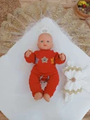 LitaeTrend Yenidoğan Pamuk Taç Benim Prensesim Nakışlı Trilüks Kundak Bebek Battaniyesi Ekru thumbnail 4