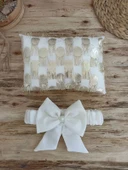 LitaeTrend Yenidoğan İzmir İncisi Tül İşlemeli Pamuklu Fiyonklu Kundaklı Lüks 3lü Alt Açma Seti Gold thumbnail 6