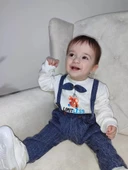 LitaeTrend 9-12-18 Ay Papyonlu Sweat Kot Pantolon 2li Erkek Bebek Salopet Takımı Lacivert thumbnail 3