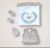 LitaeTrend Erguvan Taç Nakışlı  Kız Bebek 10lu Zıbın Takımı Hastane Çıkışı Turuncu thumbnail 2