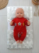 LitaeTrend Yenidoğan İzmir İncisi Tül İşlemeli Pamuklu Fiyonklu Kundaklı Lüks 3lü Alt Açma Seti Gümüş thumbnail 4