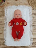 LitaeTrend Yenidoğan İzmir İncisi Tül İşlemeli Pamuklu Fiyonklu Kundaklı Lüks 3lü Alt Açma Seti Ekru thumbnail 2