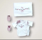 LitaeTrend Bahar Çiçekleri Nakışlı  10lu Zıbın Takımı Hastane Çıkışı Gül Kurusu thumbnail 2