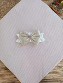 LitaeTrend Yenidoğan Kuzulu Taç Nakış Güpürlü Fiyonklu Duvaklı Prizma Taş Unisex Kundak Bebek Battaniyesi Pembe thumbnail 5