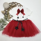 LitaeTrend 1-2-3 Yaş Payetli Yıldız Nakışlı Astarlı Etek Kız Bebek Tütü Elbisesi Ekru thumbnail 1