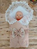 LitaeTrend Yenidoğan Pamuk Papatya Desenli Trilüks Unisex Kundak Bebek Battaniyesi Kahverengi thumbnail 2