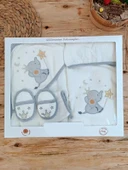 LitaeTrend 0-1 Yaş Sevimli Fil Nakışlı Pareolu 4lü Kız Erkek Bebek Havlu Silgi Takımı Ekru thumbnail 2