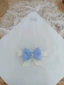 LitaeTrend Bal Peteği My Prince Taç Nakışlı İnci Fiyonklu Dantel Duvaklı Delüks Kundak Bebek Battaniyesi Mavi thumbnail 4