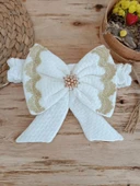 LitaeTrend Yenidoğan Pamuk Taç Benim Prensesim Nakışlı Trilüks Kundak Bebek Battaniyesi Ekru thumbnail 5