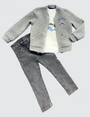LitaeTrend 4-5-6 Yaş Kot Pantolonlu Pilot Mont Uzun Kollu Penye Sweat 3lü Erkek Çocuk Takımı Gri thumbnail 1