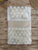 LitaeTrend Yenidoğan İzmir İncisi Tül İşlemeli Pamuklu Fiyonklu Kundaklı Lüks 3lü Alt Açma Seti Gold thumbnail 3