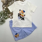 LitaeTrend 1-2-3 Yaş Kaykaycı Ayı Baskılı Şortlu Kısa Kollu Tişört 2li Erkek Bebek Takımı Ekru thumbnail 1