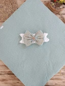 LitaeTrend Yenidoğan Kuzulu Taç Nakış Güpürlü Fiyonklu Duvaklı Prizma Taş Unisex Kundak Bebek Battaniyesi Su Yeşili thumbnail 5