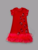 LitaeTrend 1-2-3 Yaş Uğur Böceği Nakışlı Fırfır Uçlu Kız Çocuk Jile Elbisesi Kırmızı thumbnail 2