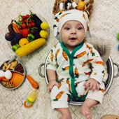 LitaeTrend 3-6-9-12 Ay Kulaklı Şapkalı Havuç Baskılı Boydan Çıtçıtlı Uzun Kollu Kız Erkek Bebek Tulumu Beyaz thumbnail 2