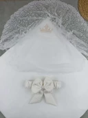 LitaeTrend Yenidoğan Kumru Plazma Taçlı Lüks Kundak Bebek Battaniyesi Ekru thumbnail 3