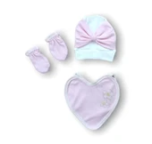 LitaeTrend Baharın Çiçekli Kalbi Nakışlı  5li Zıbın Takımı Hastane Çıkışı Pembe thumbnail 3