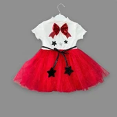 LitaeTrend 1-2-3 Yaş Payetli Yıldız Nakışlı Astarlı Etek Kız Bebek Tütü Elbisesi Ekru thumbnail 2