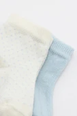 LitaeTrend Organik 2li Puan Derby Penye Soket Çorap  Mavi Ekru thumbnail 6