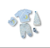 LitaeTrend Ay Dedem Nakışlı  5li Zıbın Takımı Hastane Çıkışı Mavi thumbnail 1