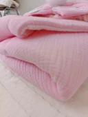 LitaeTrend Yenidoğan 4 Kat Müslin Kumaş Kulaklı Patili Fiyonk Bebek Battaniyesi Kundak Pembe thumbnail 4