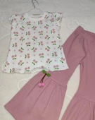 LitaeTrend 1-2-3-4 Yaş Kiraz Baskılı Tişört İspanyol Paçalı Likralı 2li Kız Çocuk Takımı Gül Kurusu thumbnail 2