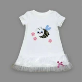 LitaeTrend 1-2-3 Yaş Arıcık Nakışlı Eteği Fırfırlı Jile Kız Çocuk Elbisesi Beyaz thumbnail 2