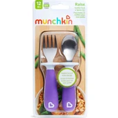 Munchkin Sıçrama Engelleyici Çocuk Çatal & Kaşık Seti 12 Ay+ Mor thumbnail 3