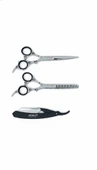 Point Profesyonel Çantalı 3'lü 6 İnç Düz Makas Ara Makas Ustura Seti Silver Gümüş thumbnail 2