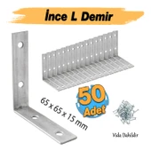 (50 ADET) Metal Köşebent 65x65x15 mm İnce L Demiri Gönye Mobilya Duvar Sabitleme Bağlantı Aparatı thumbnail 2