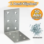 Metal L Demiri 40x60x60 mm Köşebent (50 Adet) Mobilya Dolap Eşya Duvara Sabitleme Bağlantı Aparatı thumbnail 2