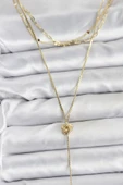 Pirinç Gold Renk Düğüm Model Detaylı 3'lü Kombin Y Kadın Kolye - TJ-BKO10693 thumbnail 1