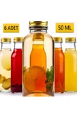 6 ADET - 50 Ml Şeffaf Cam Şişe GOLD Kapak Limonata şişesi Kolonya Şişesi, Meyve Suyu Şişesi, 50 ML thumbnail 1