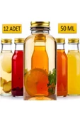 12 ADET - 50 Ml Şeffaf Cam Şişe GOLD Kapak Limonata şişesi Kolonya Şişesi, Meyve Suyu Şişesi, 50 ML thumbnail 1