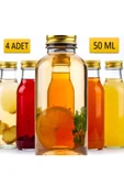 4 ADET - 50 Ml Şeffaf Cam Şişe GOLD Kapak Limonata şişesi Kolonya Şişesi, Meyve Suyu Şişesi, 50 ML thumbnail 1