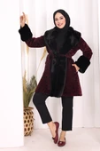 Leopar Kürklü Kaban 70062-1 Bordo thumbnail 1