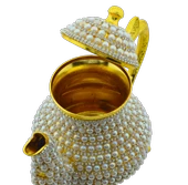 Arsal Dekoratif Inci ve Parlak Taşlı Altın Renk Demlik (18CMX22CM) thumbnail 3