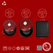 LAVA Bordo 5'li Döküm Tencere & Izgara Tava Seti – Zarafet ve Gücü Birleştiren Tasarım thumbnail 4