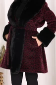 Leopar Kürklü Kaban 70062-1 Bordo thumbnail 6