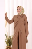Tek Omuz Gold Toka Detaylı Tunik Pantolon Takım 8698 Kahverengi thumbnail 5
