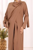 Tek Omuz Gold Toka Detaylı Tunik Pantolon Takım 8698 Kahverengi thumbnail 6