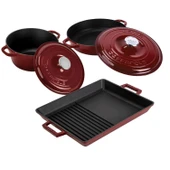 LAVA Döküm Bordo 5 Parça Tencere & Tava Seti – Şef Kalitesinde Lezzet ve Şıklık thumbnail 2
