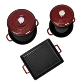 LAVA Bordo 5'li Döküm Tencere & Izgara Tava Seti – Zarafet ve Gücü Birleştiren Tasarım thumbnail 3