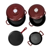 LAVA Döküm Bordo 6 Parça Tencere & Tava & Sahan Seti – Profesyonel Lezzet Evinde! thumbnail 3