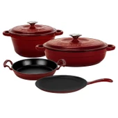 LAVA Döküm Bordo 6 Parça Tencere & Tava & Sahan Seti – Profesyonel Lezzet Evinde! thumbnail 1