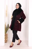 Leopar Kürklü Kaban 70062-1 Bordo thumbnail 3